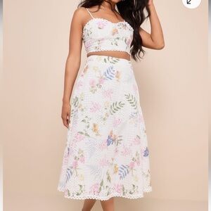 Lulus Sweet At Heart White Floral Embroidered Two-Piece Midi Dress size S